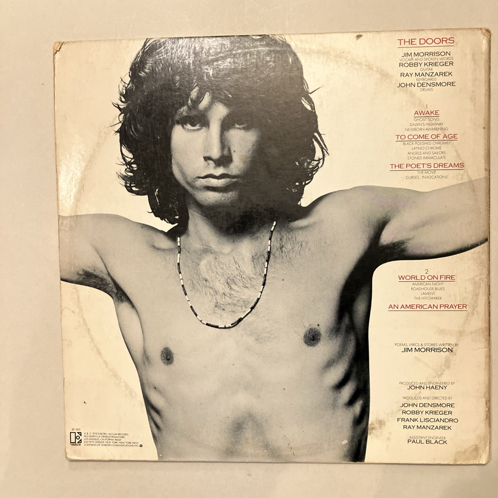 Jim Morrison and the Doors An American Prayer Gatefold LP Elektra SE 502 1978