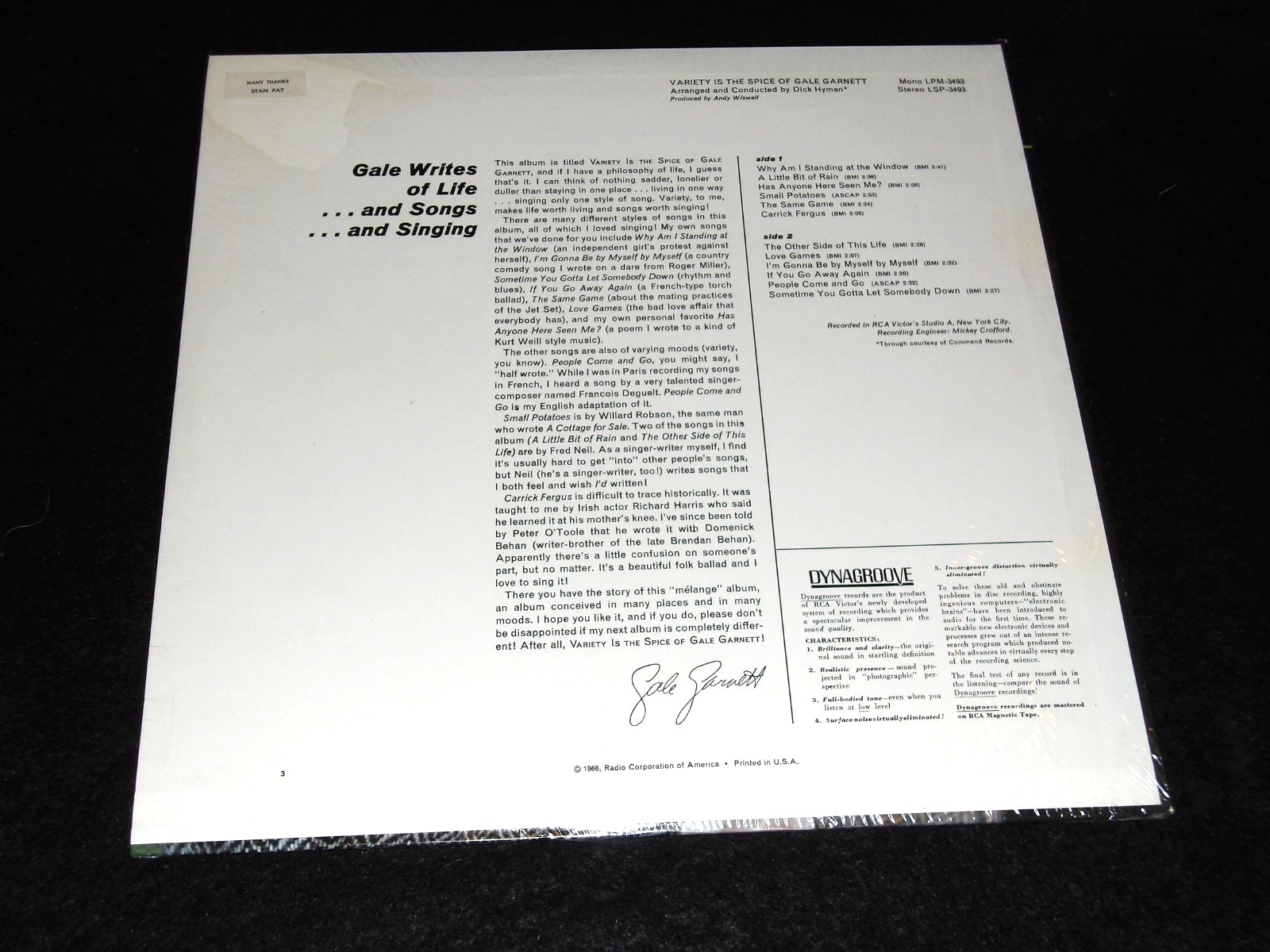 Still Sealed GALE GARNETT Variety Is The Spice Of FOLK Pop LP RCA Mono 1966