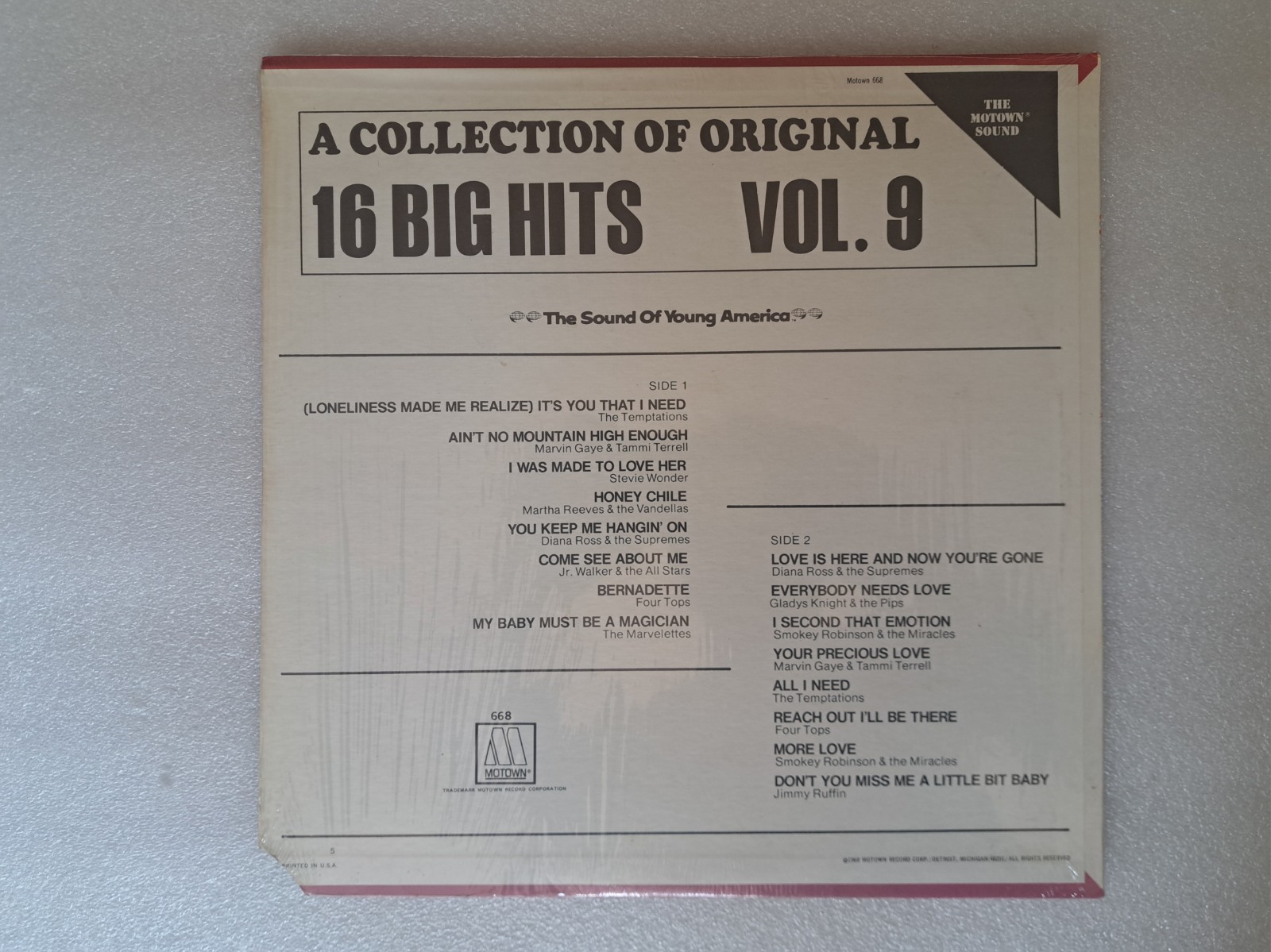 The Motown Sound A Collection Of 16 Big Hits Vol. 9 MS668 LP NM Shrink