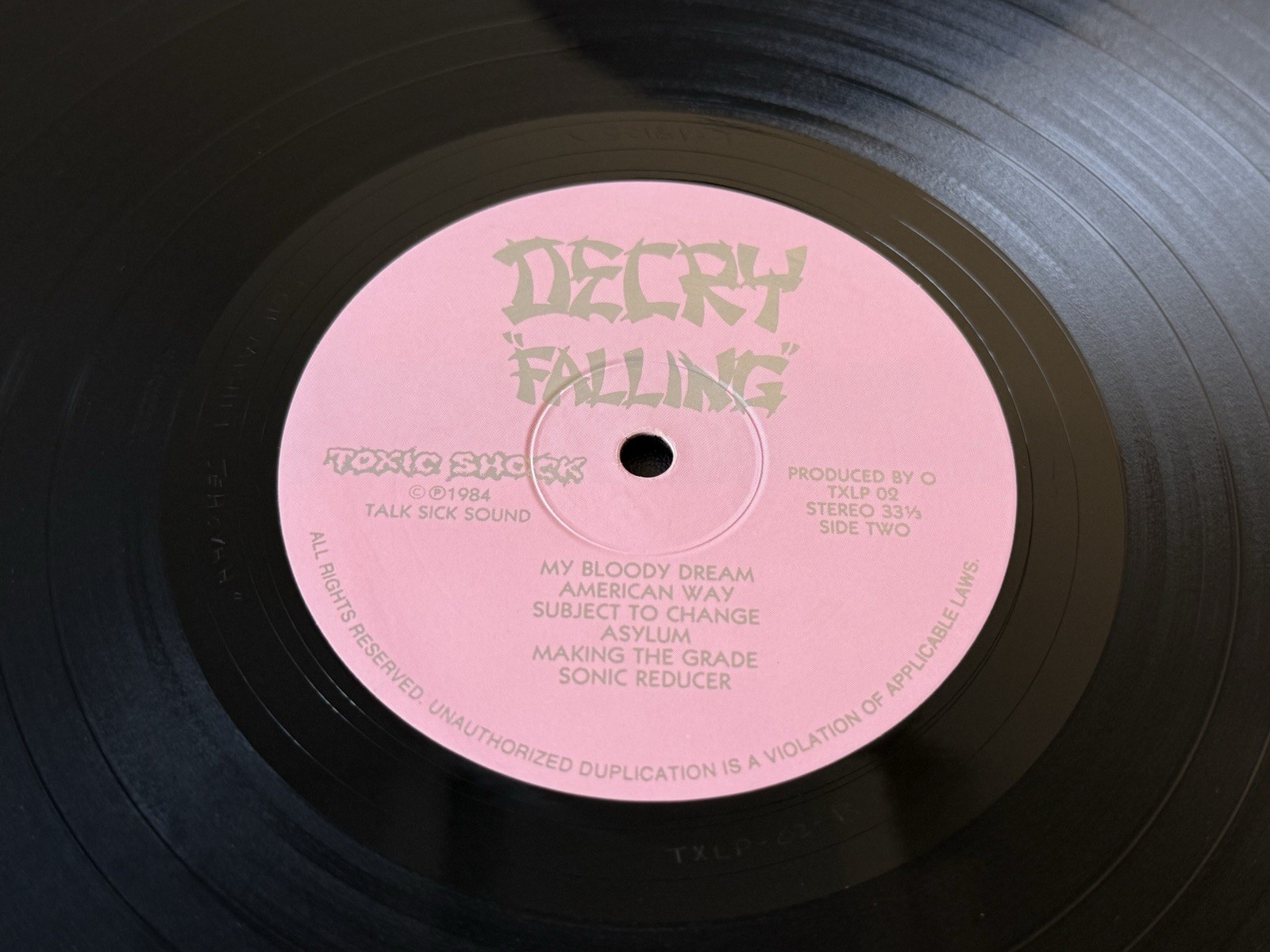 Decry “Falling” Toxic Shock – Original Press – Hardcore LP 1985