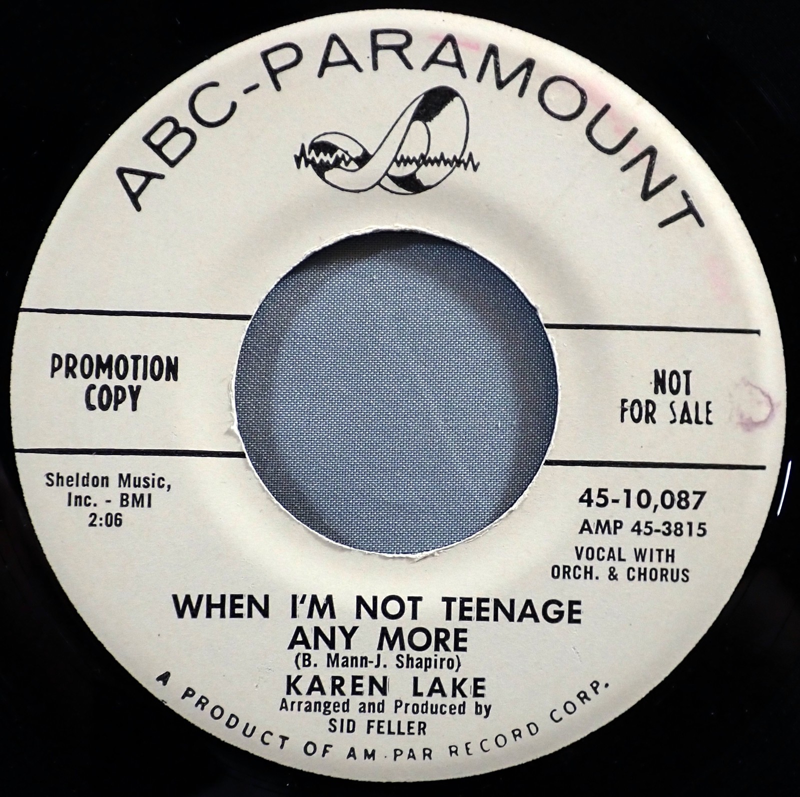 HEAR IT 60’s Teener Promo 45 rpm Karen Lake “When I’m Not Teenage Any More”1960