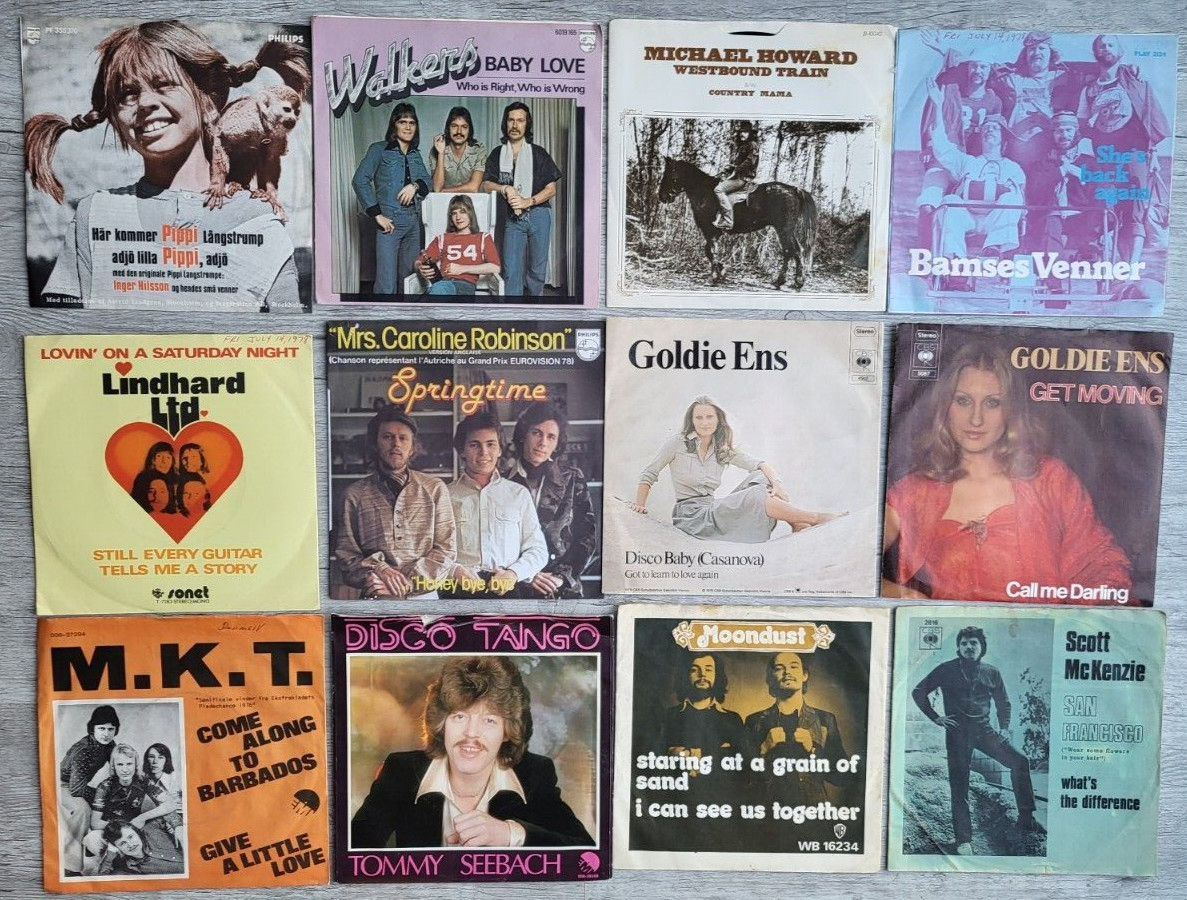 Lot of 12 45 RPM Picture Sleeves Eurovision Denmark: Tommy Seebach, Bamse Venner