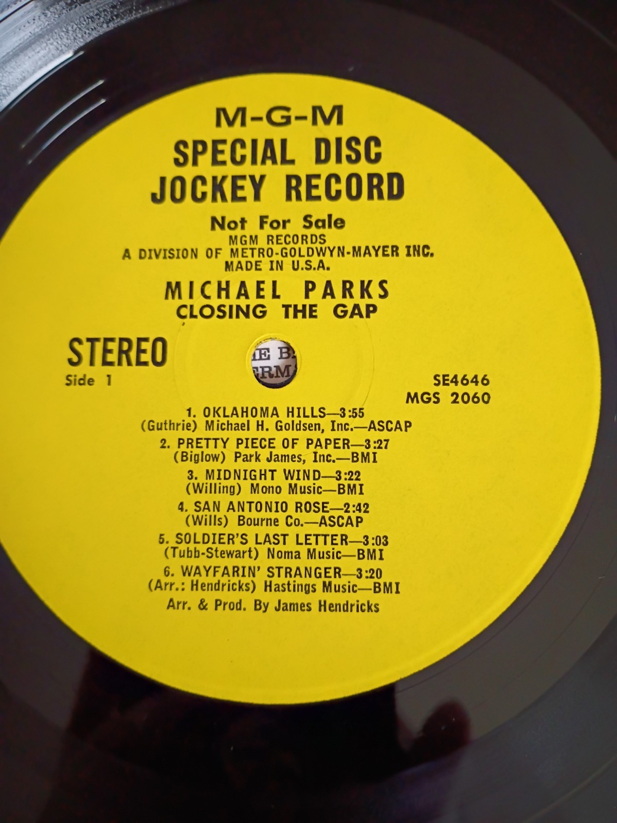 YELLOW LABEL Michael Parks Closing The Gap LP (1969) DISC JOCKEY RECORD