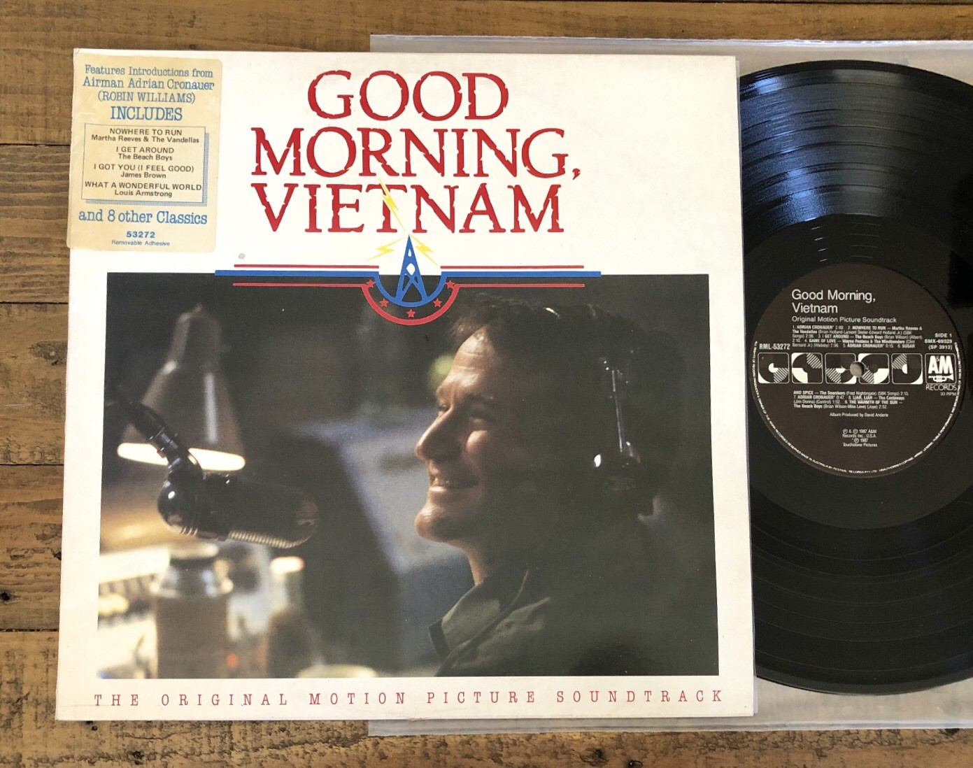 GOOD MORNING VIETNAM ~ SOUNDTRACK / A&M 1987 OZ PRESSING LP w/ HYPE STICKER EX