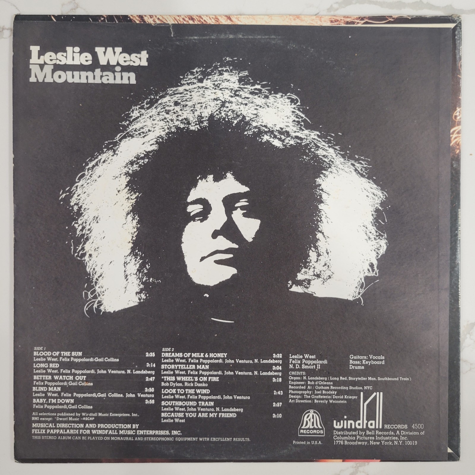 Leslie West – Mountain Vinyl LP – 1969 – Windfall Records WINDFALL 4500