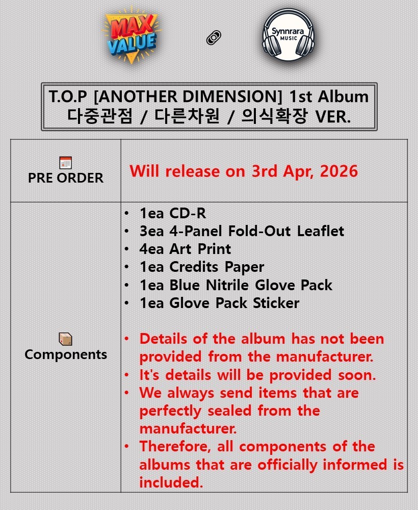 T.O.P [ANOTHER DIMENSION] 1st Album CD+3 Leaflet+4 Art Print+Glove Pack+Sticker