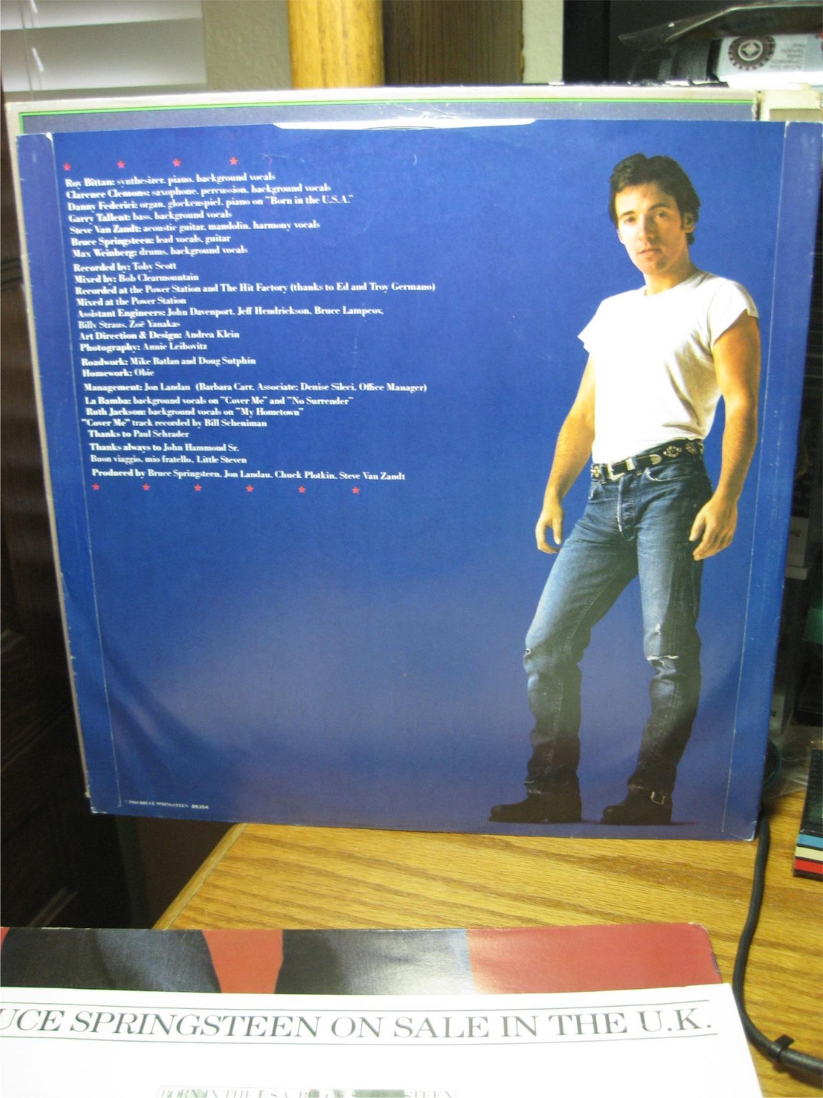 Born in the U.S.A Bruce Springsteen Made ENGLAND blue photo lyrics inner sleeve+