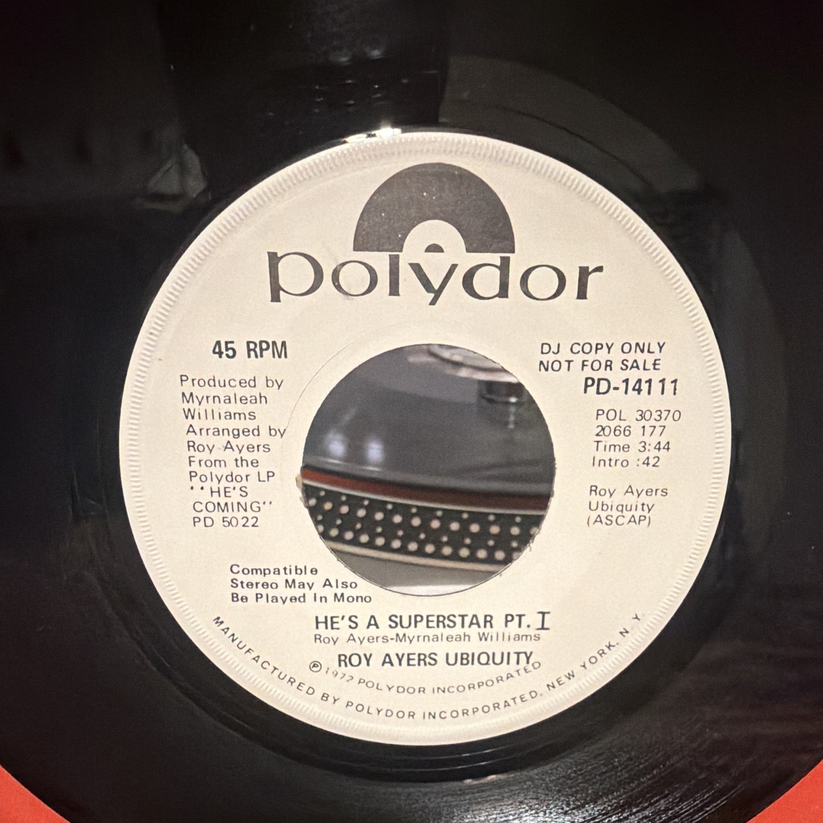 Roy Ayers Ubiquity He’s a Superstar 7″ 45RPM Promo DJ Copy Polydor PD-14111 1972