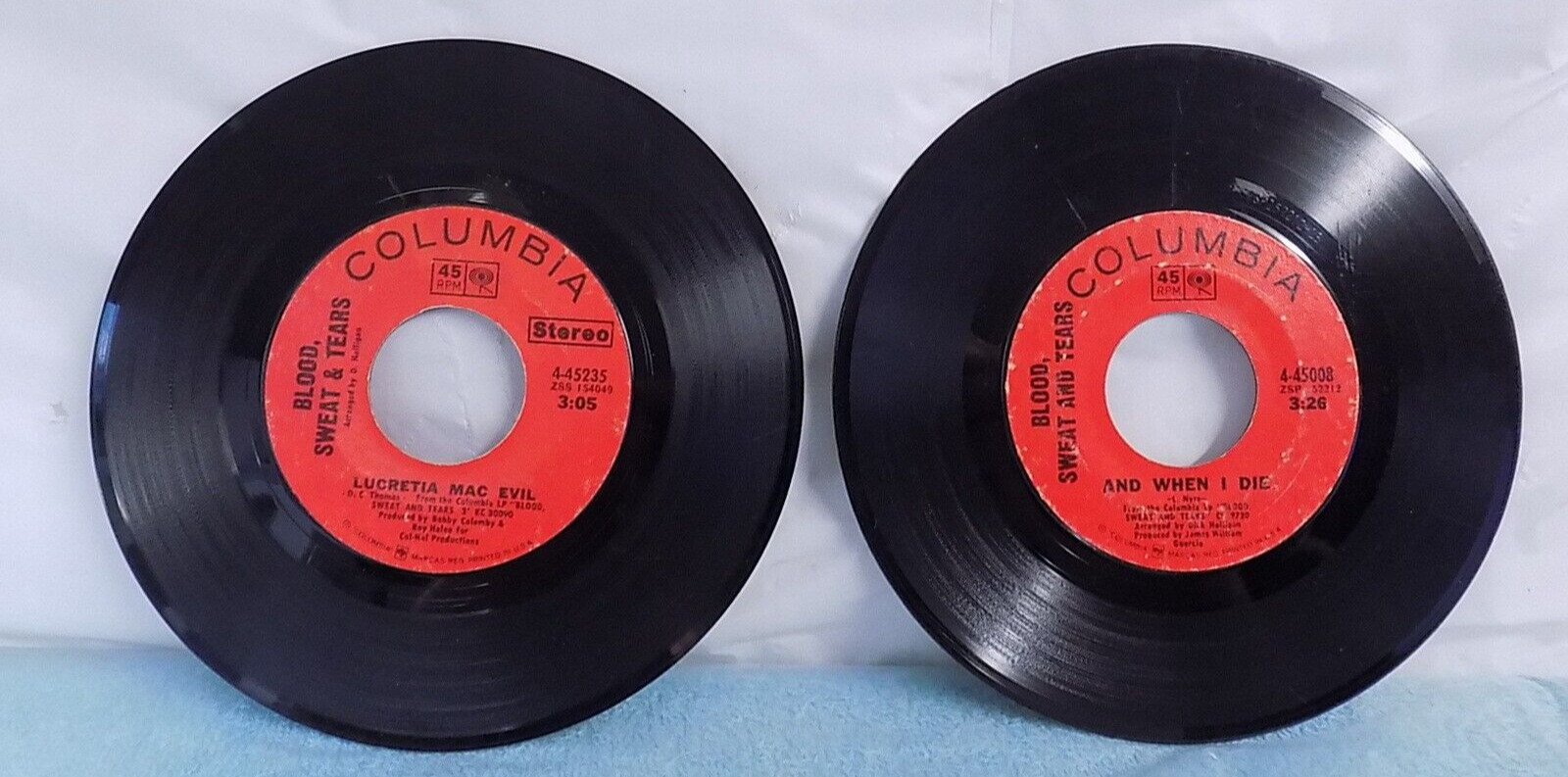 Lot of (2) BLOOD, SWEAT & TEARS 7″ Vinyl 45 Records LUCRETIA MAC EVIL & AND WHEN