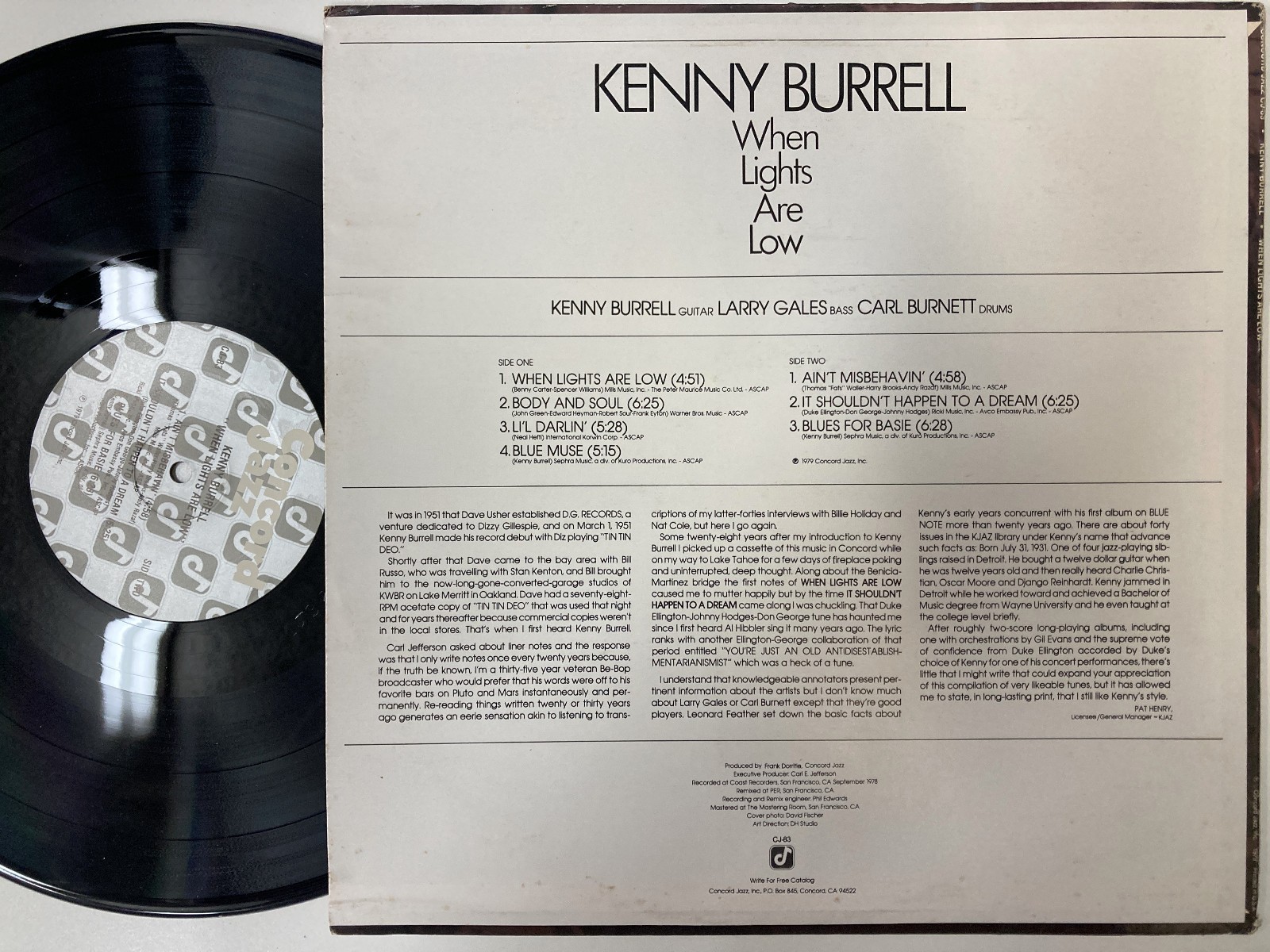 KENNY BURRELL – When Lights Are Low LP (1979 US Pressing on CONCORD JAZZ)