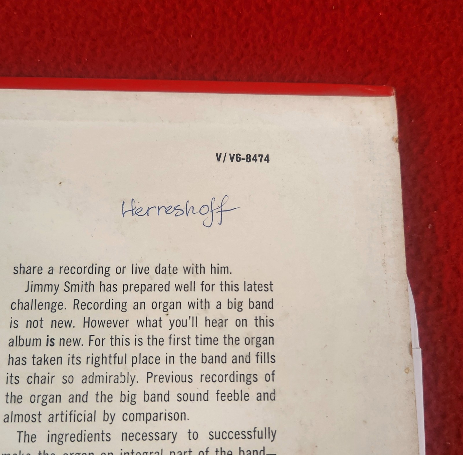 The Unpredictable Jimmy Smith *Signed* Vinyl, Bashin’, Verve Records