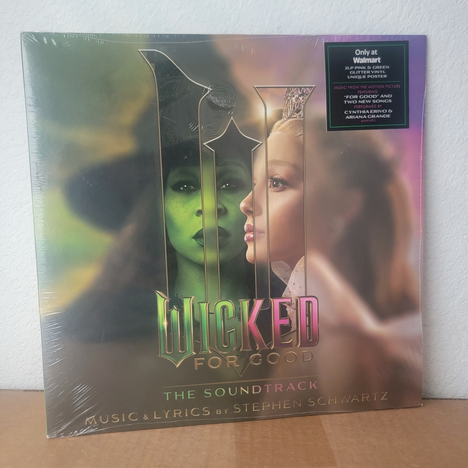 WICKED FOR GOOD SOUNDTRACK 2 LP PINK & GREEN GLITTER VINYL + POSTER WALMART EXCL