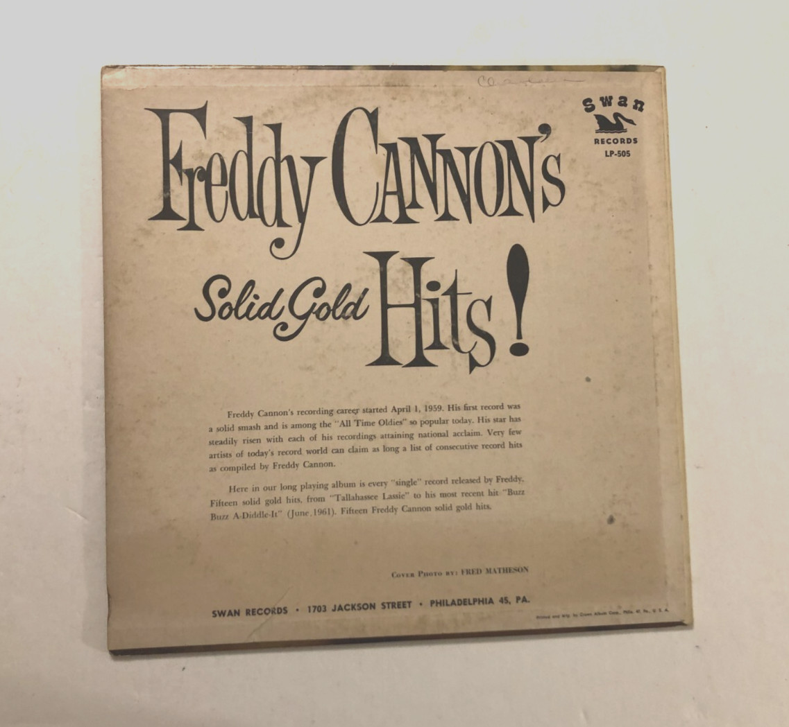 Freddy Canon Solid Gold Hits LP-505 Mono Swan Records Vintage 1961 LP Vinyl NM