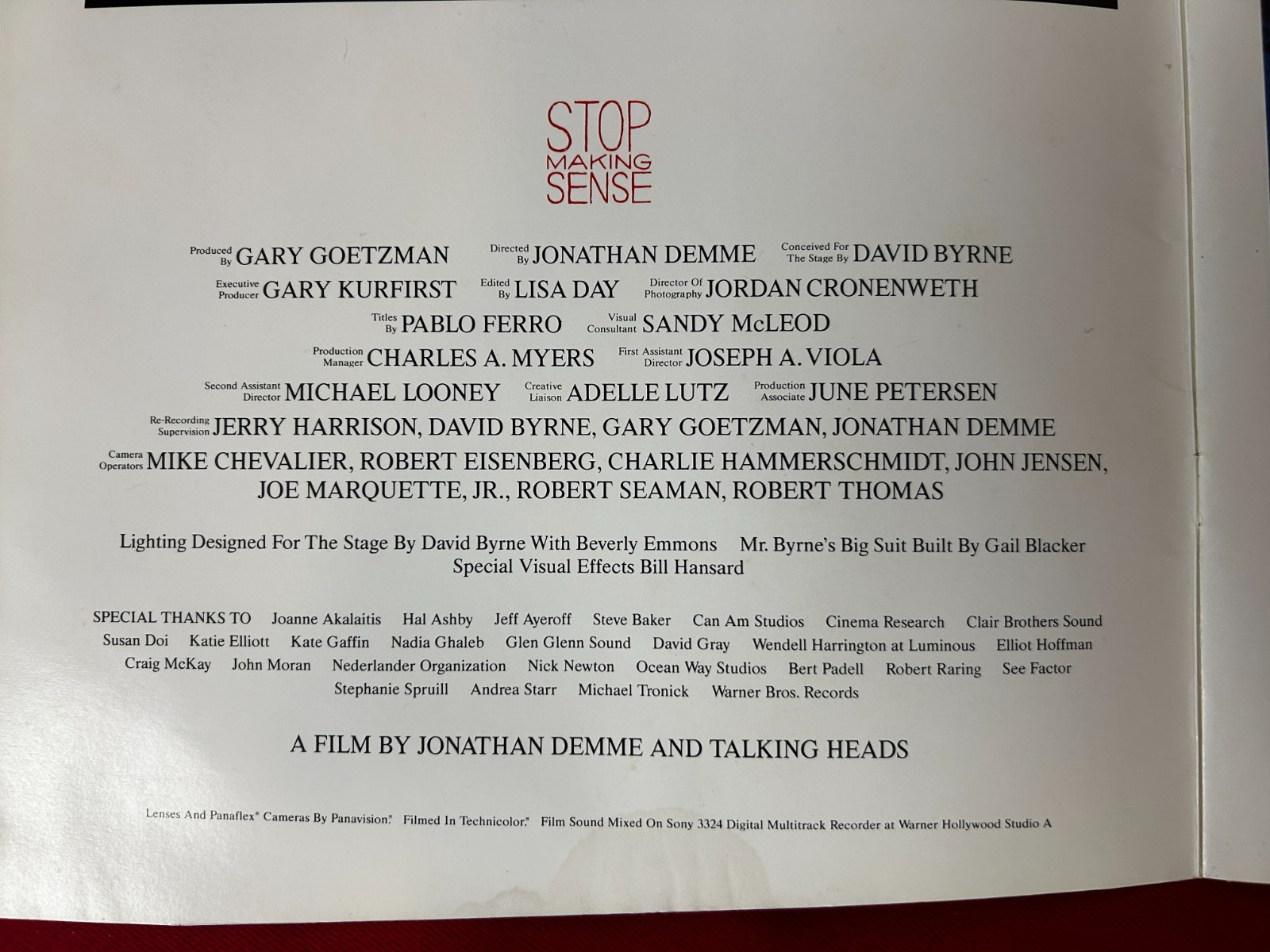Talking Heads – Stop Making Sense – 1984 Sire – 1-25121 – Limited Edition -NM/EX