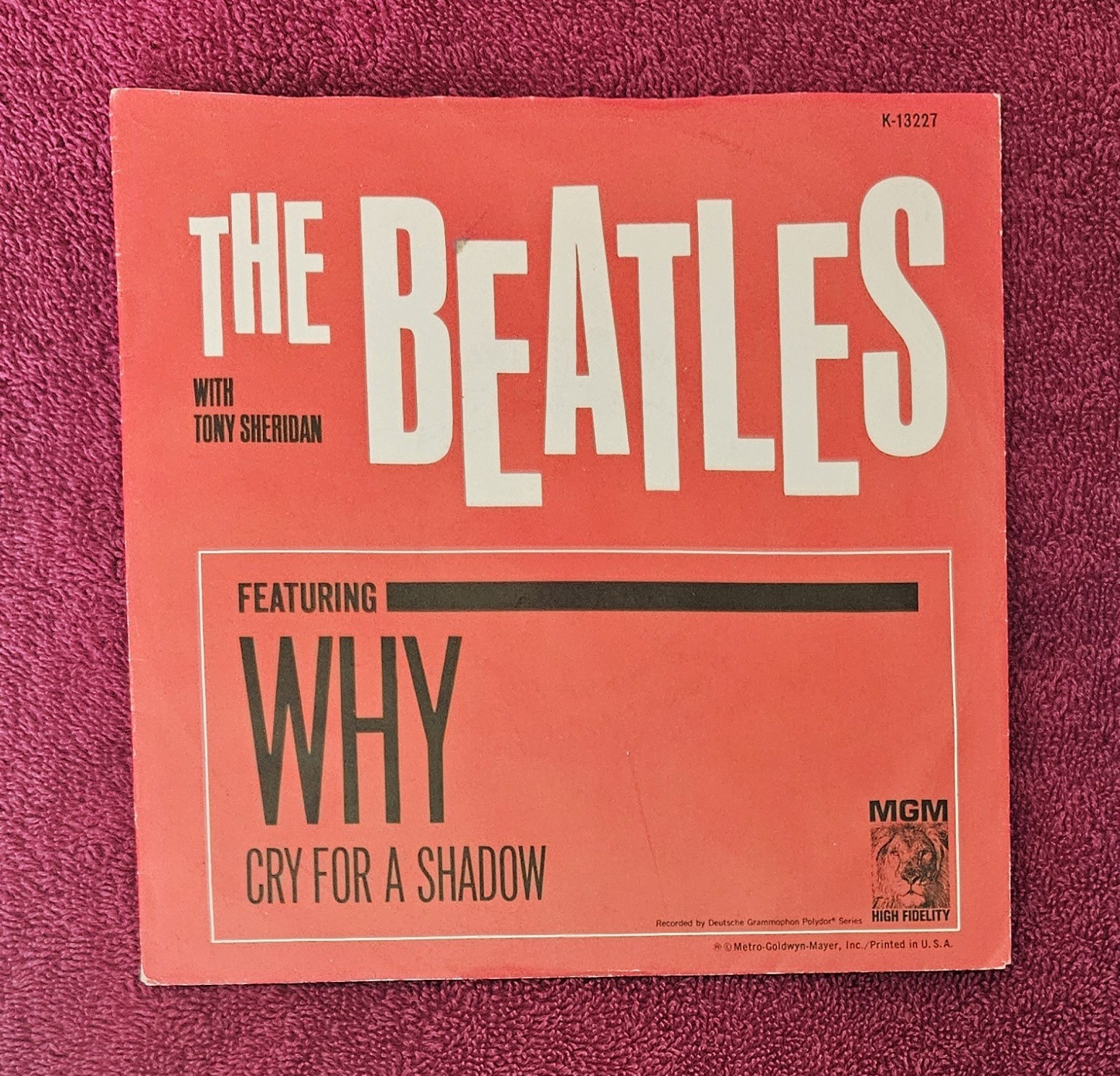 RARE!!! BEATLES NEAR MINT- SLEEVE ONLY 1964 “Why” WONDERFUL OVERALL!!! CLEAN!!!