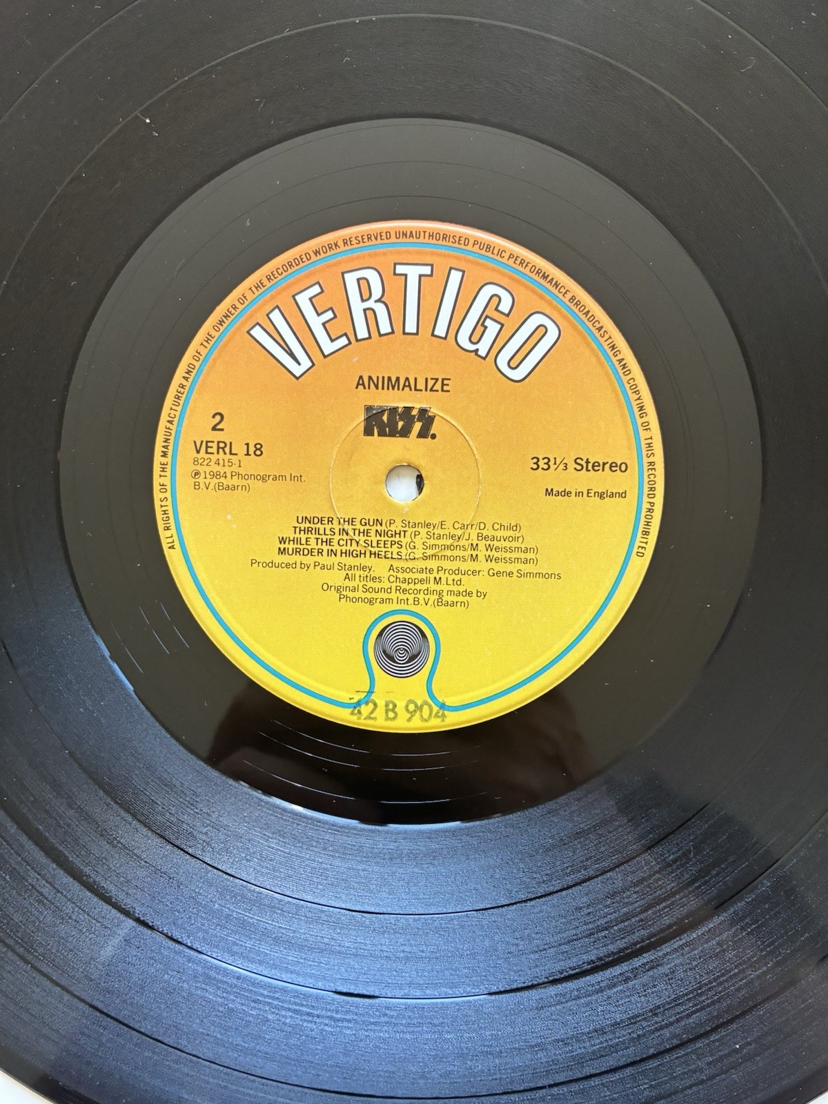 Kiss ‎Animalize UK 1984 Vinyl Vertigo