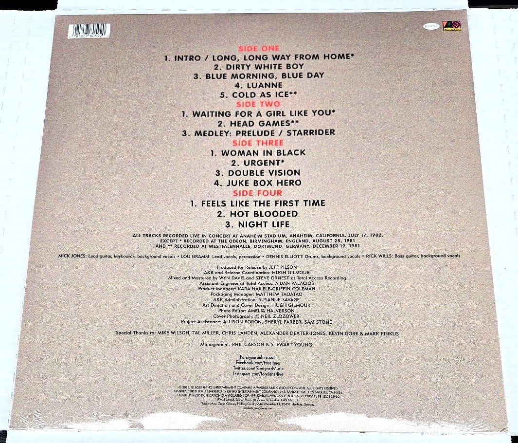 FOREIGNER – FOREIGNER 4 LIVE TOUR 2026 RECORD STORE DAY EXCLUSIVE VINYL 2LP