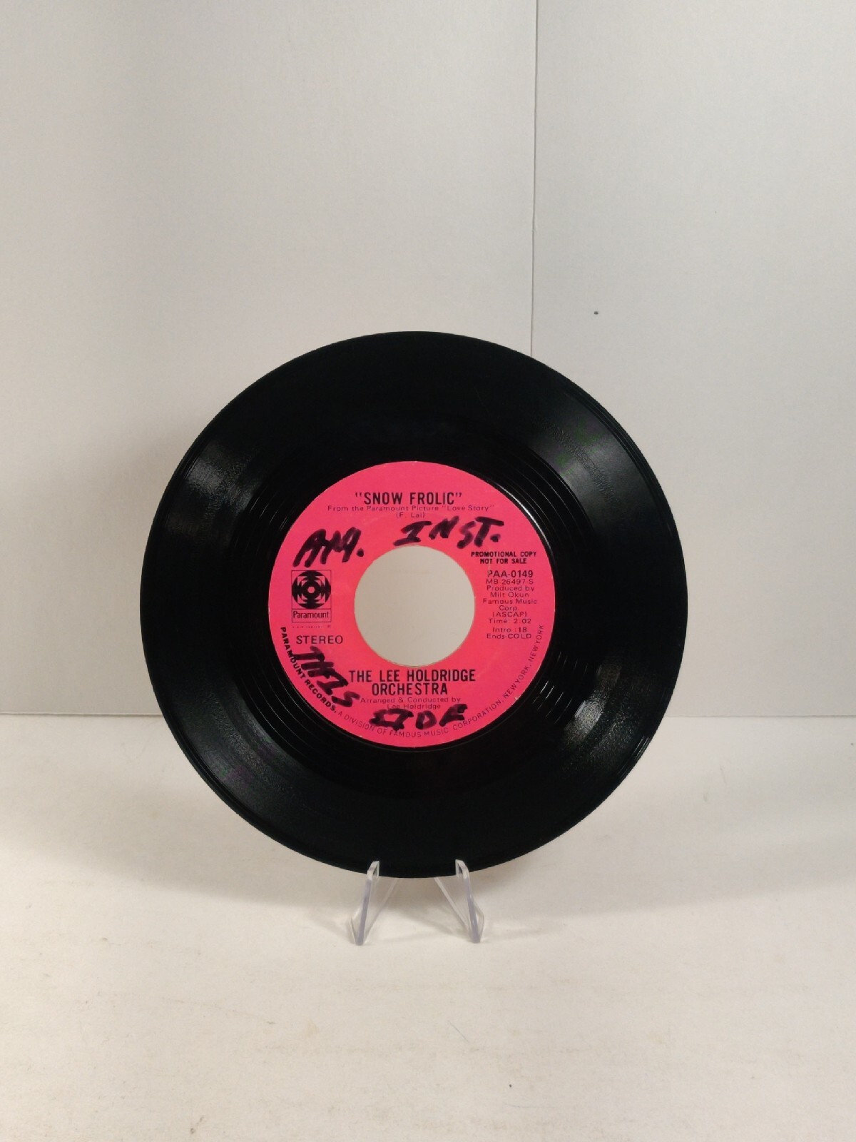 The Lee Holdrige Orchestra Snow Frolic Victory is Peace 45 rpm record promo copy