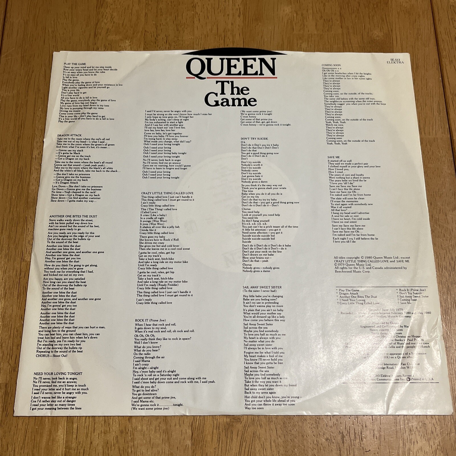 Queen – The Game 12” Vinyl LP US 1980 Original Pressing Electra 5E-513