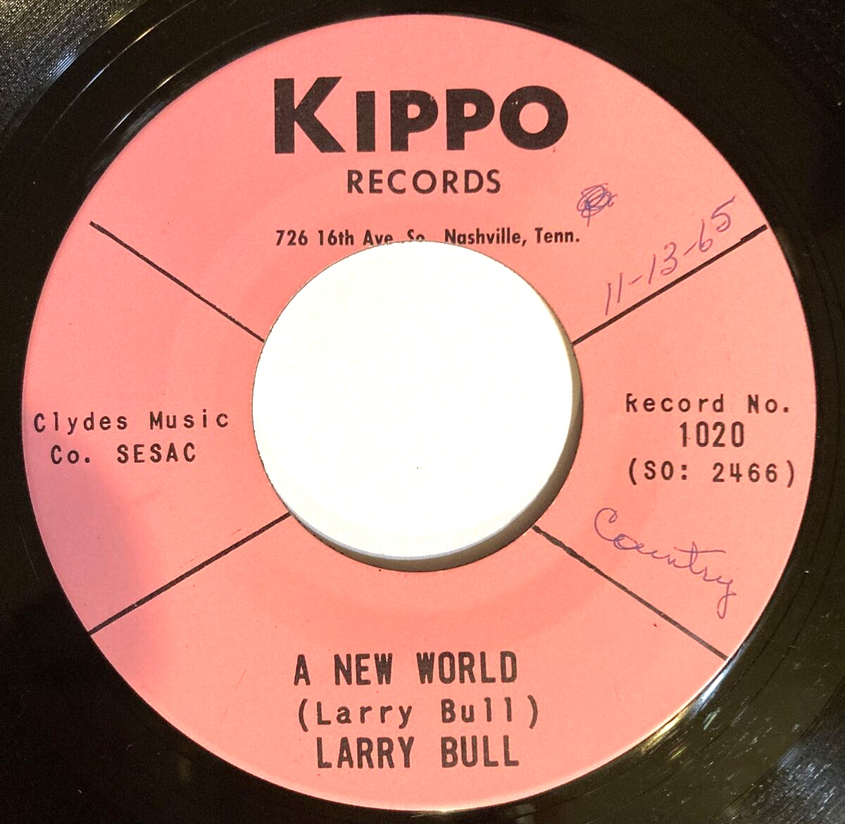 45 RPM Larry Bull Lonely Company / A New World 1020 SO 2466 Kippo Records