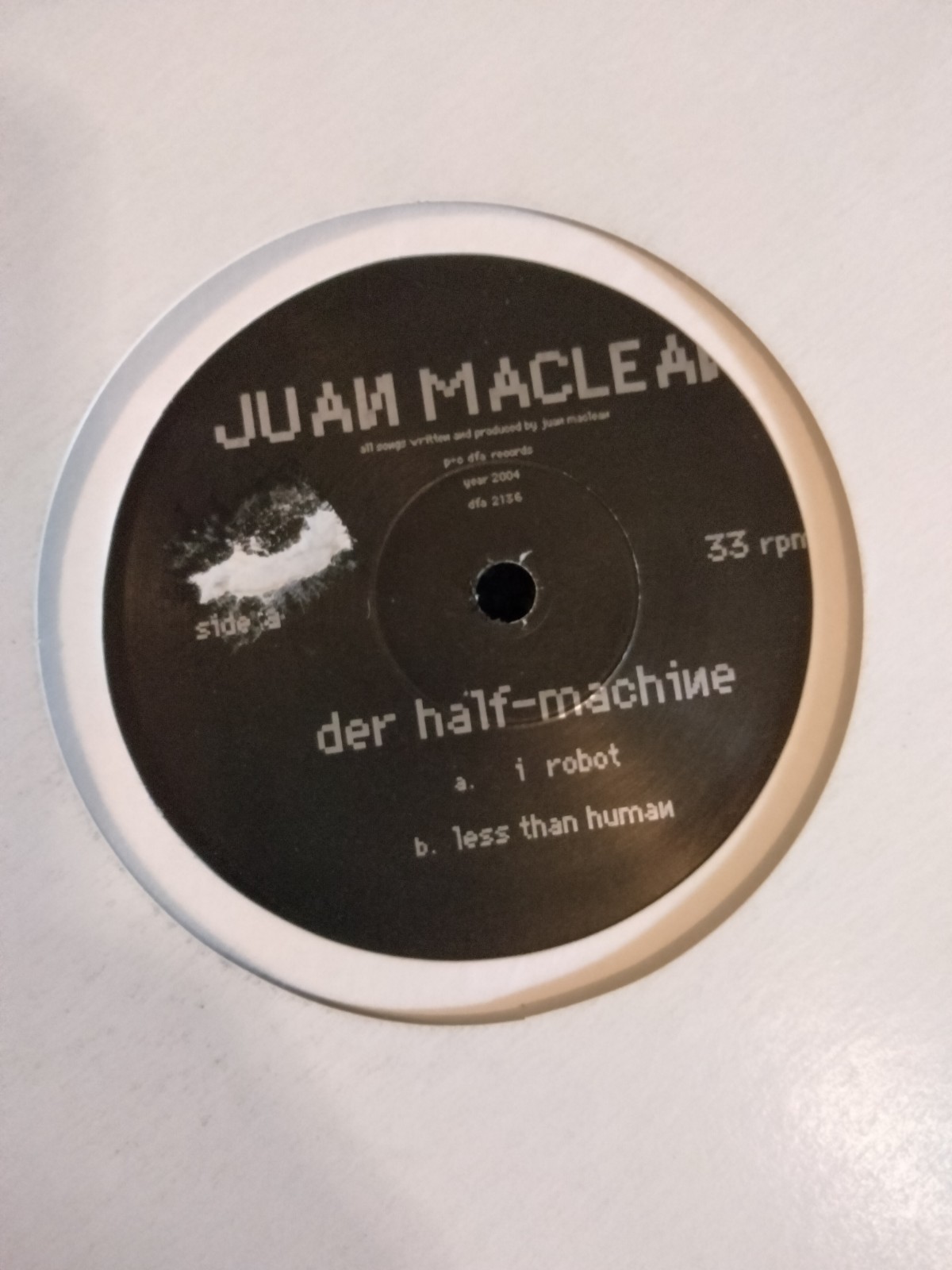 JUAN MACLEAN DER HALF-MACHINE I ROBOT LESS THAN HUMAN DFA RECORDS 2004 10″ SINGL