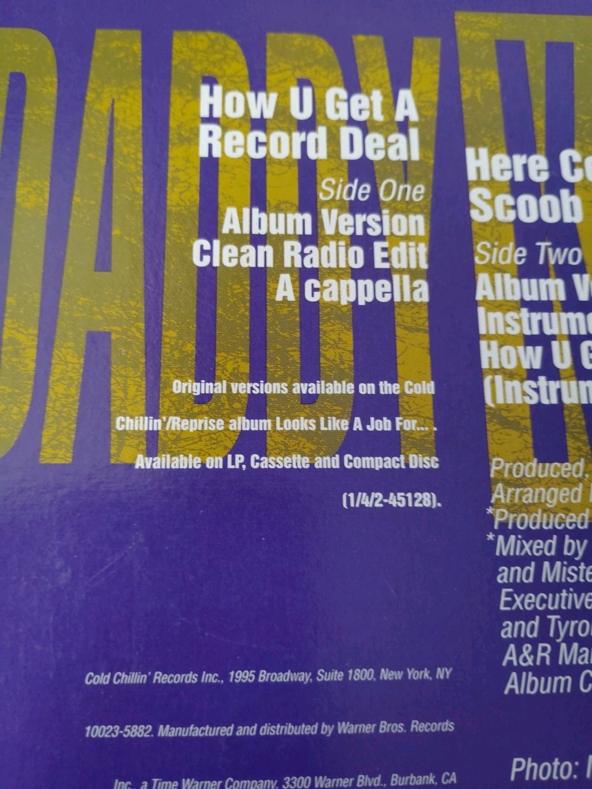 Big Daddy Kane – How U Get A Record Deal VG+ 12 Inch Vinyl 1993 Cold Chillin’