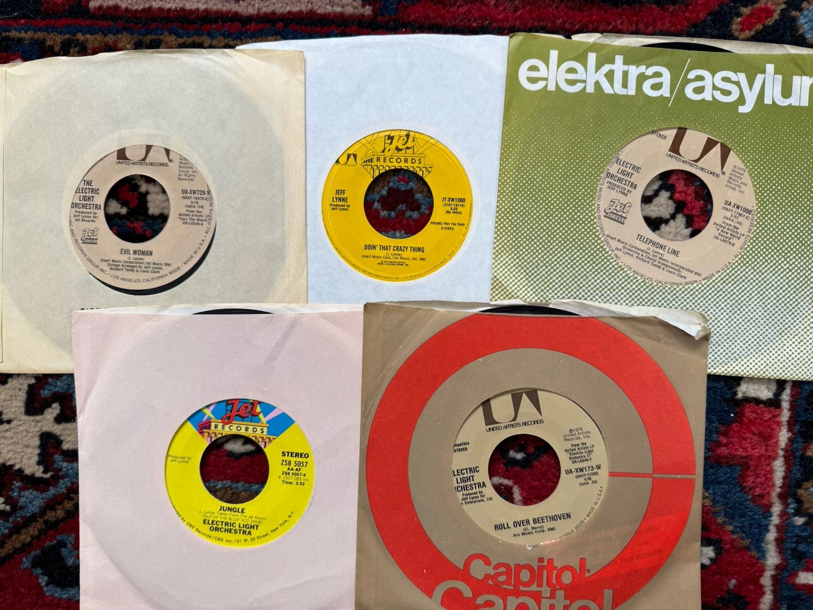 LOT OF 5 DIFFERENT ELO JEFF LYNNE 45 RECORD LOT~PROMO MCA JET UA