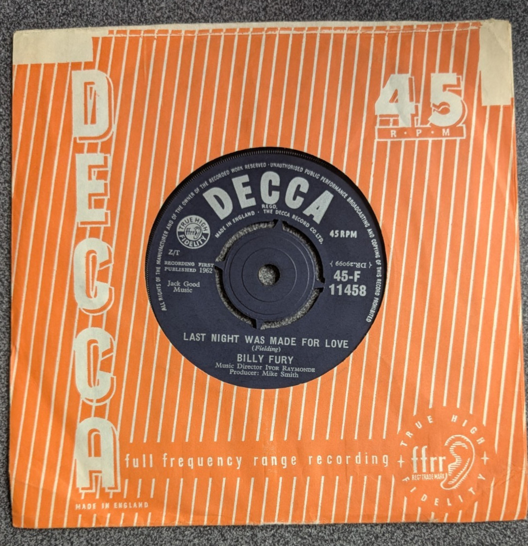 Billy Fury – Last Night Was Made For Love (1962 NEAR MINT 7″ Vinyl)