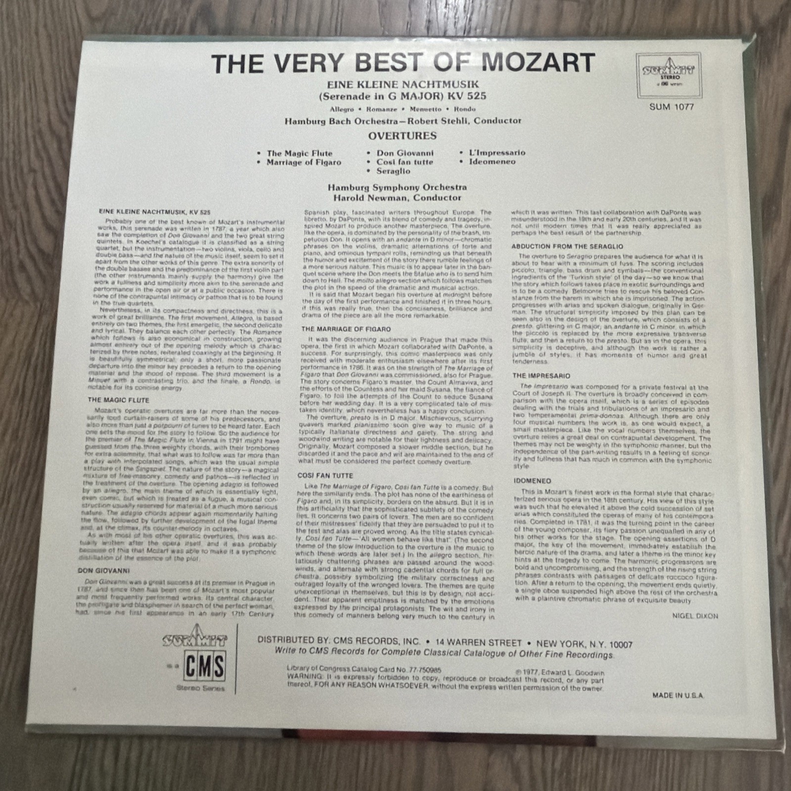 Wolfgang Amadeus Mozart, The Very Best of Mozart (LP) NM Sum 1077 Summit