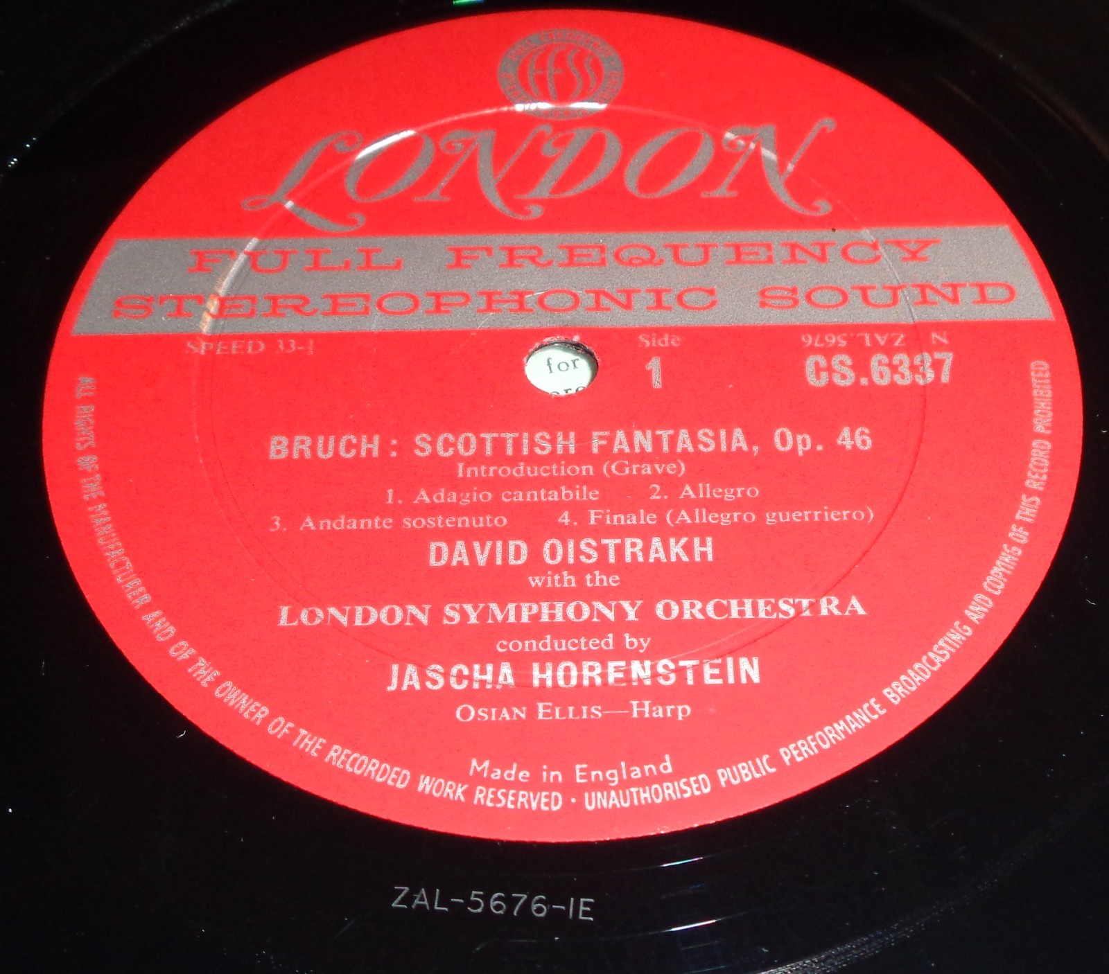 David Oistrakh BRUCH Scottish HINDEMITH Concerto – London CS 6337 Blueback FFSS