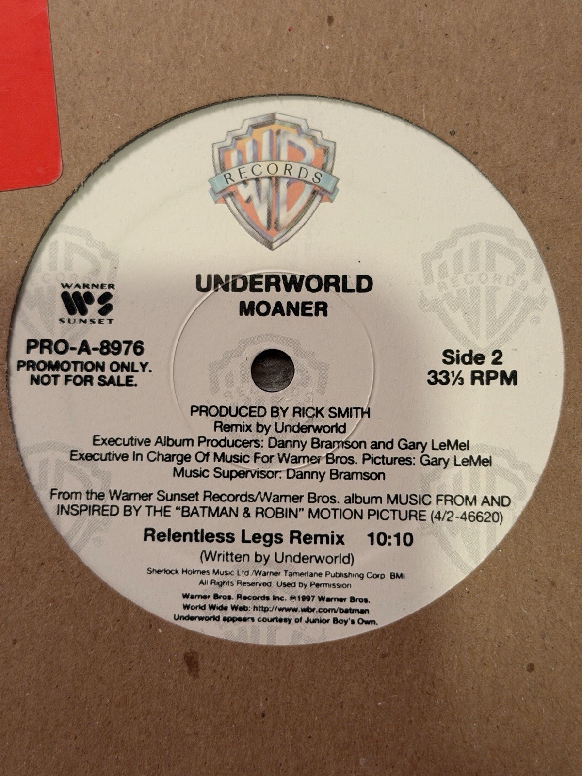 Underworld Moaner 12” Promo Vinyl PRO-A-8976 Batman & Robin OST Warner 1997