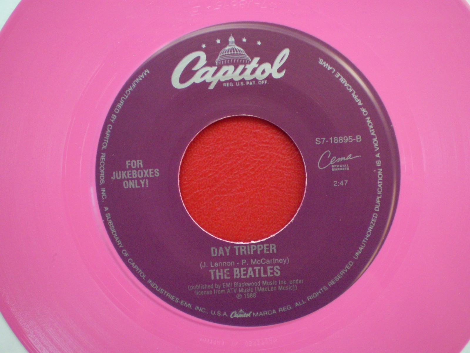 The Beatles DAY TRIPPER NM/NM HOT PINK VINYL JUKE BOX ONLY 45 FAB 4