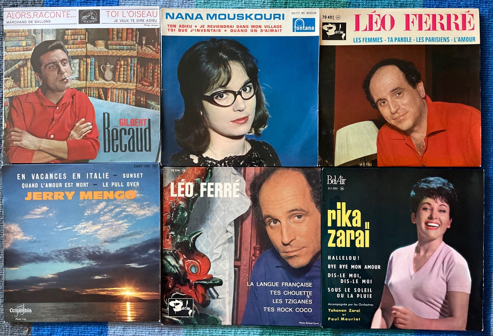Lot of 6 French 45 Rpm EPs Vintage 1960’s Chansons VG+/VG+ Rare Vinyl France