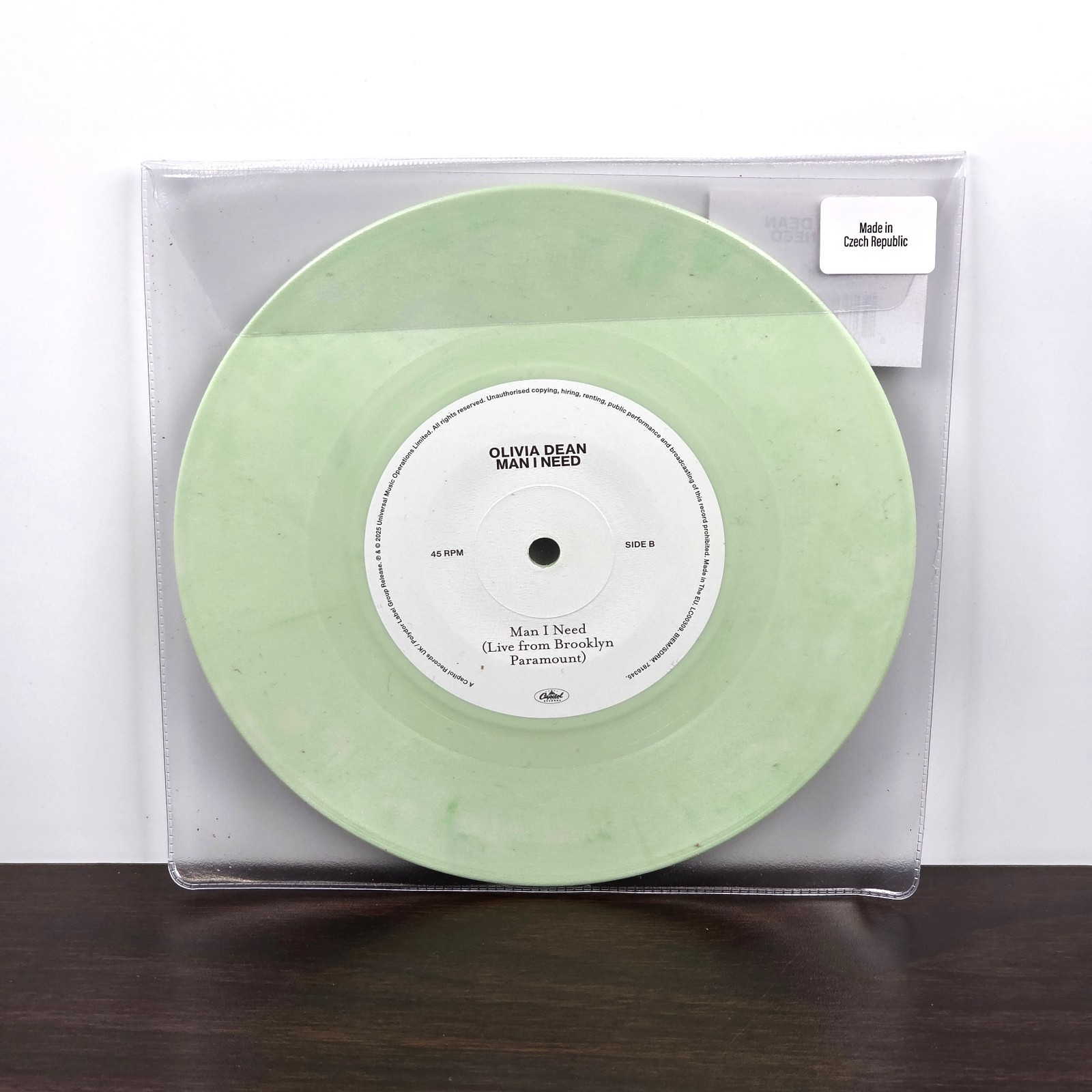 OLIVIA DEAN Man I Need Store Exclusive LIGHT GREEN MARBLE Color 7 Inch Vinyl