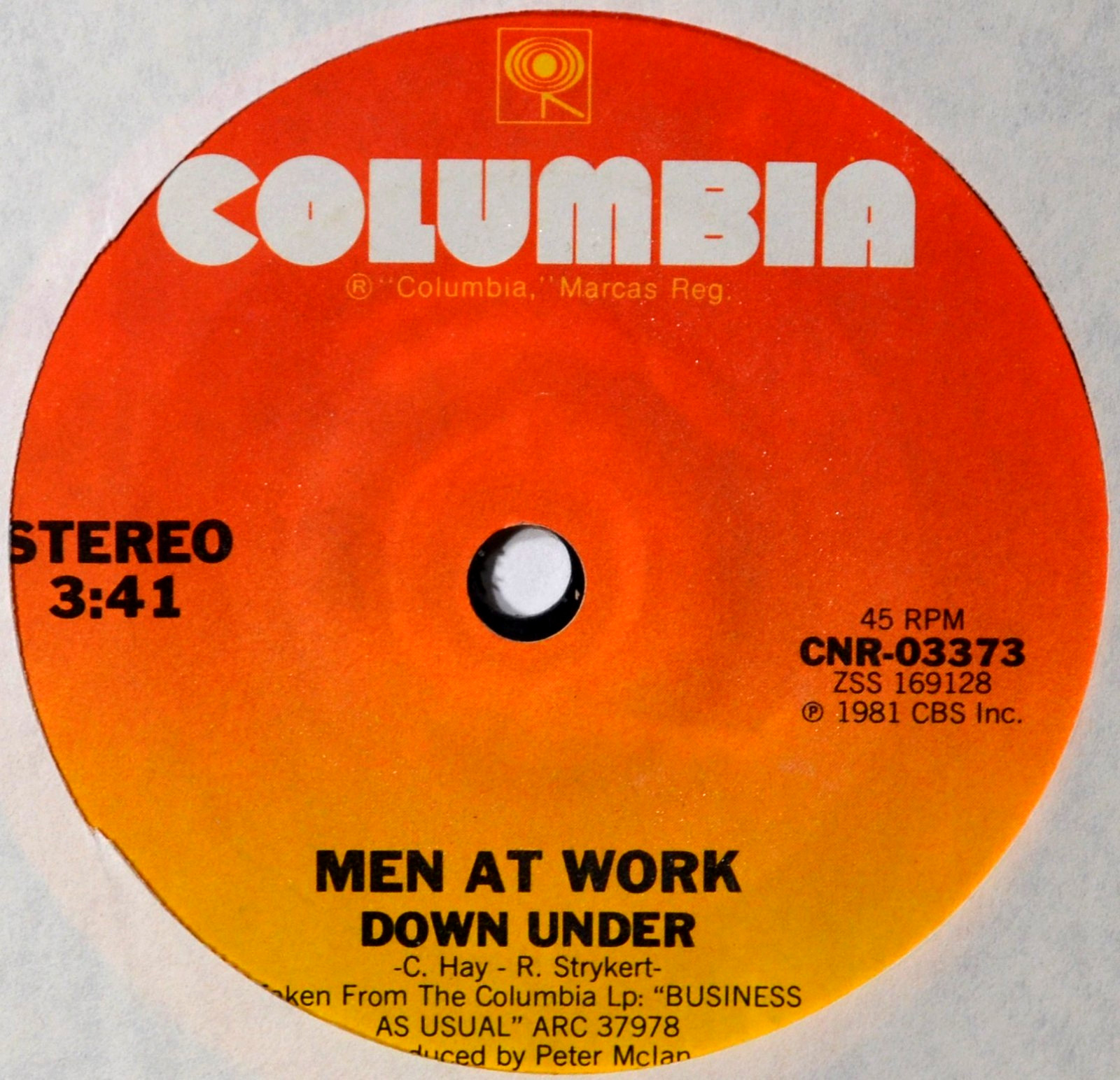 Men at Work Down Under – Rare One-Sided Promo EX++ 80s Rock 45 7″ Vinyl COUPONS!