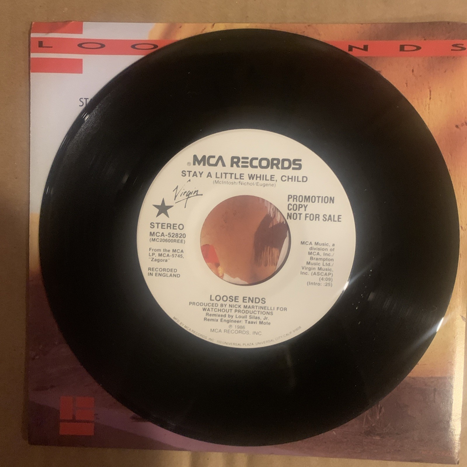Loose Ends, 45 rpm, Promo, VG+, Stay A Little While Child, MCA-502820