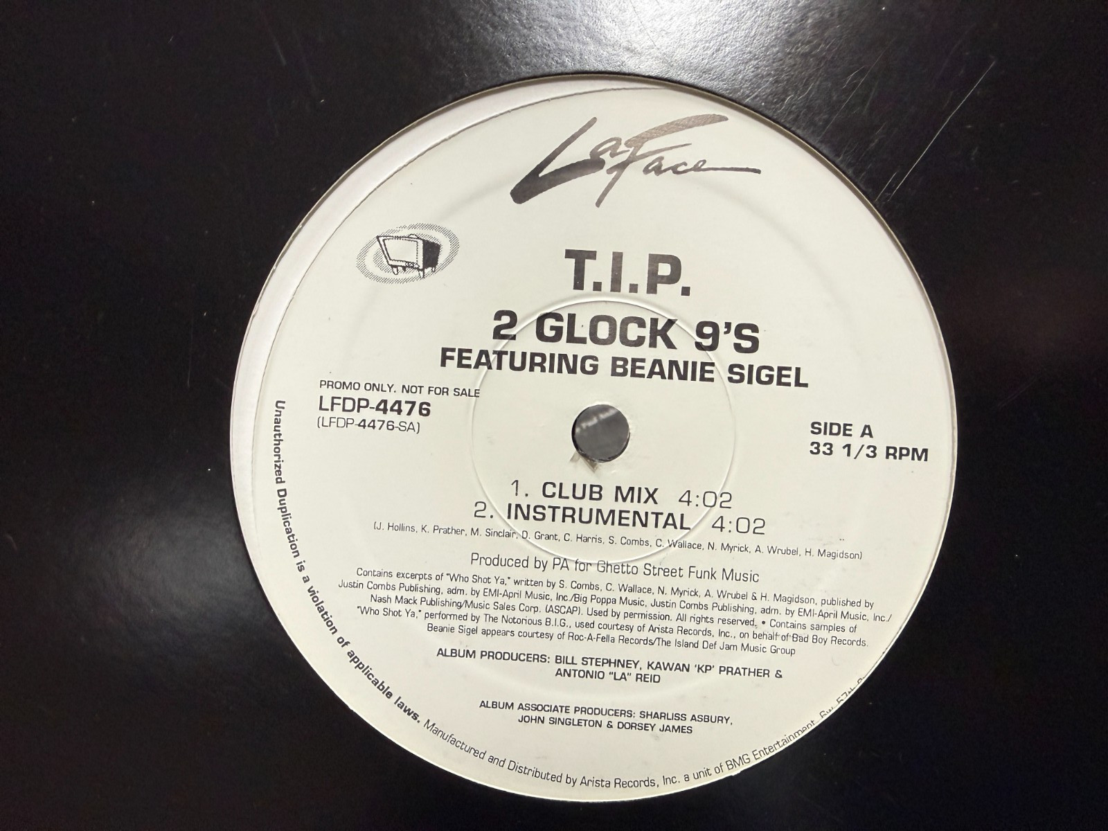 T.I.P. 2 Glock 9’s FT BEANIE SEGAL 2000 La Face LFDP-4476 HIP HOP PROMO UNPLAYED