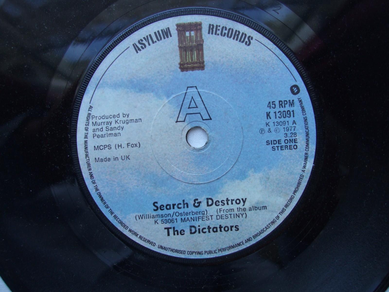 THE DICTATORS – Search & Destroy 7″ Asylum K13091 UK 1977 Plays Well 1970s PUNK