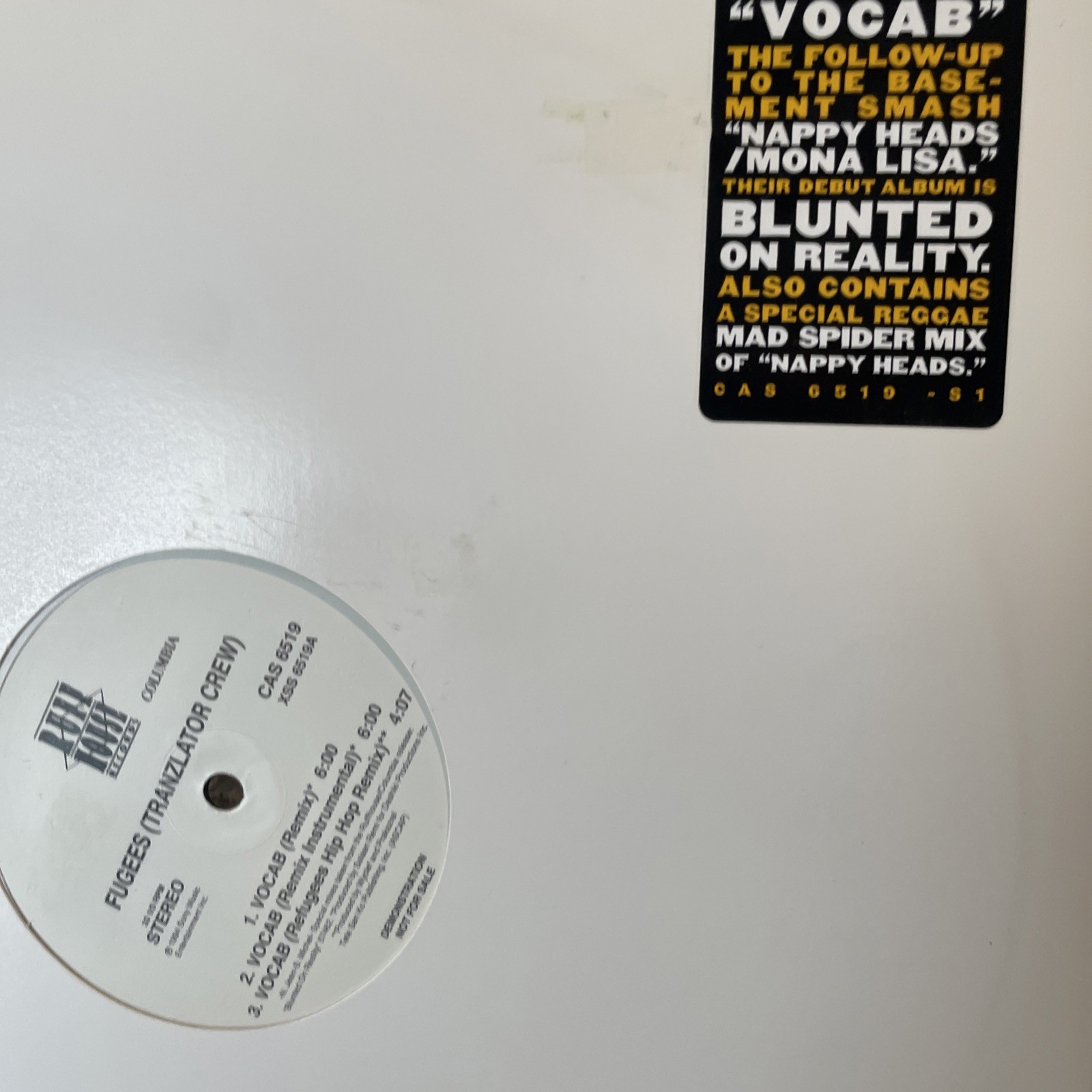 FUGEES VOCAB b/w NAPPY HEADS PROMO 12” Vinyl record