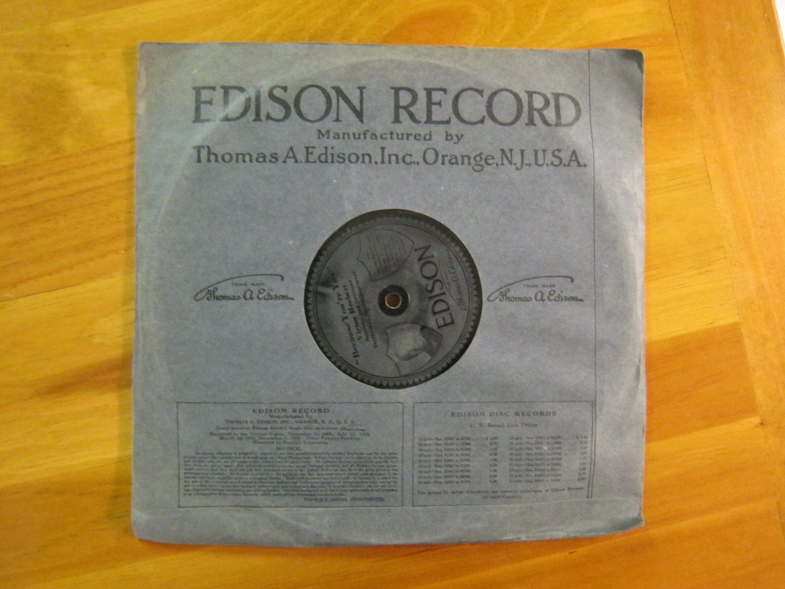 Because You’re Mine Edison Diamond Disk 82041 1913 w/track listed sleeve