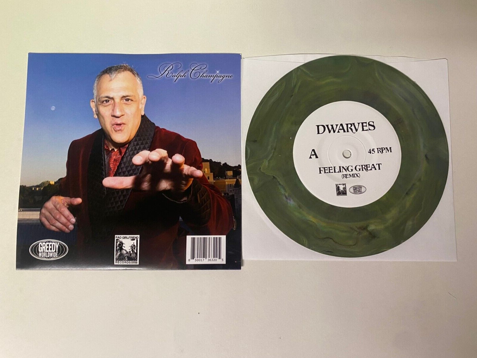 The Dwarves / Ralph Champagne Split 7″ Vinyl Green Black & White Marble Color