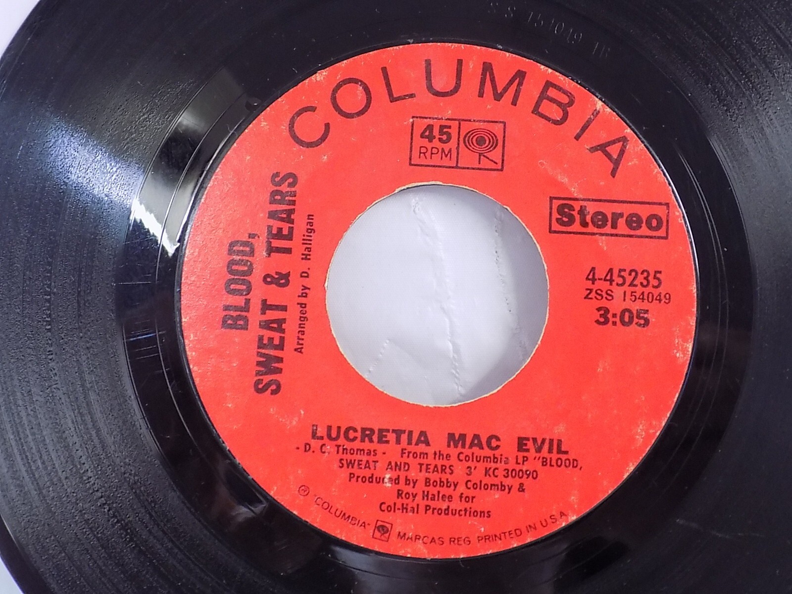 Lot of (2) BLOOD, SWEAT & TEARS 7″ Vinyl 45 Records LUCRETIA MAC EVIL & AND WHEN