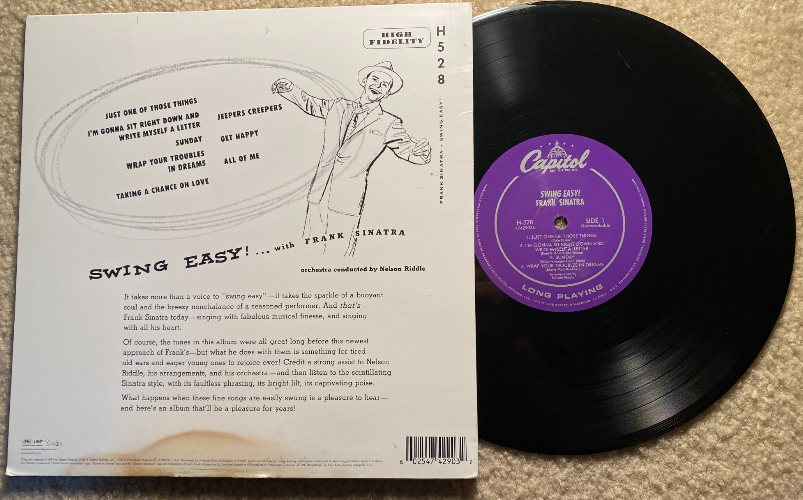 Frank Sinatra 10″ Record “Swing Easy” 1954 Capitol # H-528 VG / VG- Played