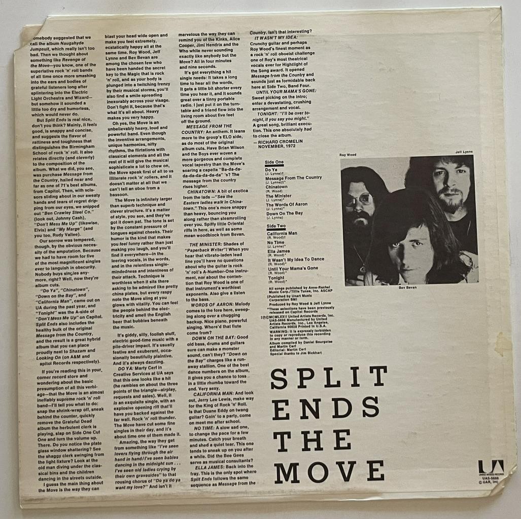 The Move Split Ends LP M- United Artists UAS-5666 (1972) Jeff Lynne Roy Wood ELO