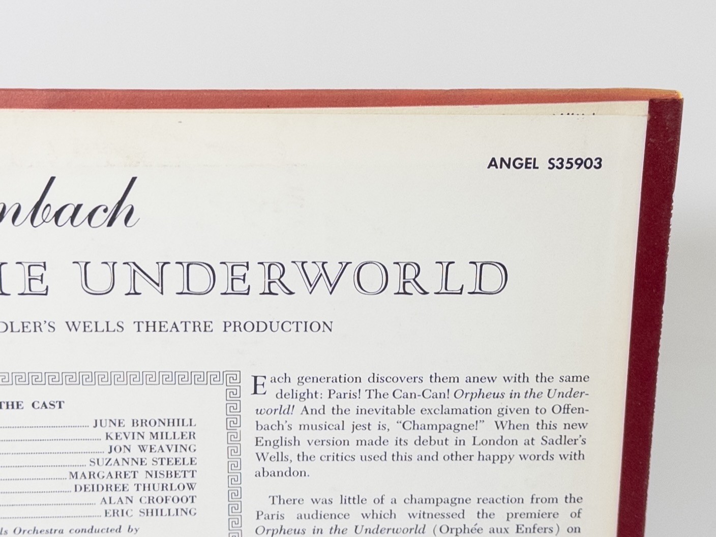 Offenbach Orpheus in the Underworld LP Record 1961 Angel Records Opera, VG+ Nice