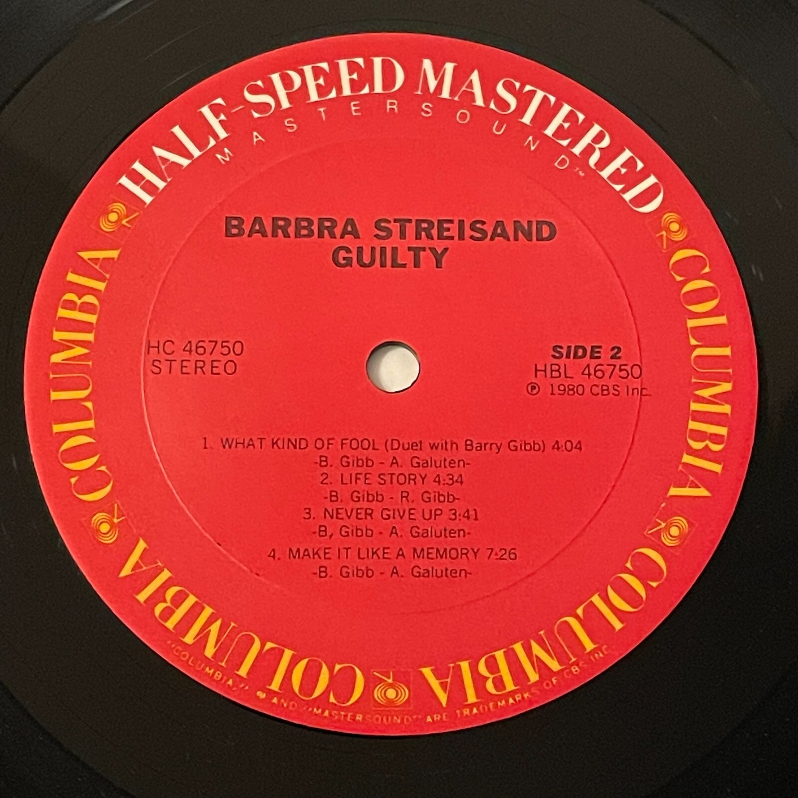 Streisand/Gibb LP: “Guilty”, 1980, Columbia (HC46750), HALF SPEED MASTERED, EXC