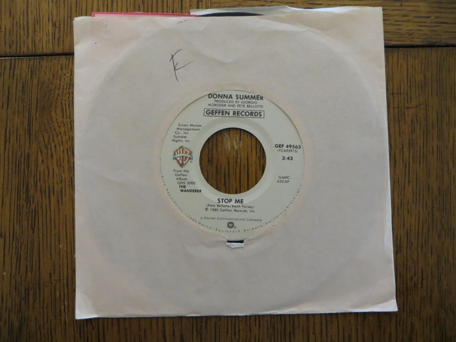 Donna Summer – The Wanderer / Stop Me – 1980 – Geffen Records GEF49563 7″ Single