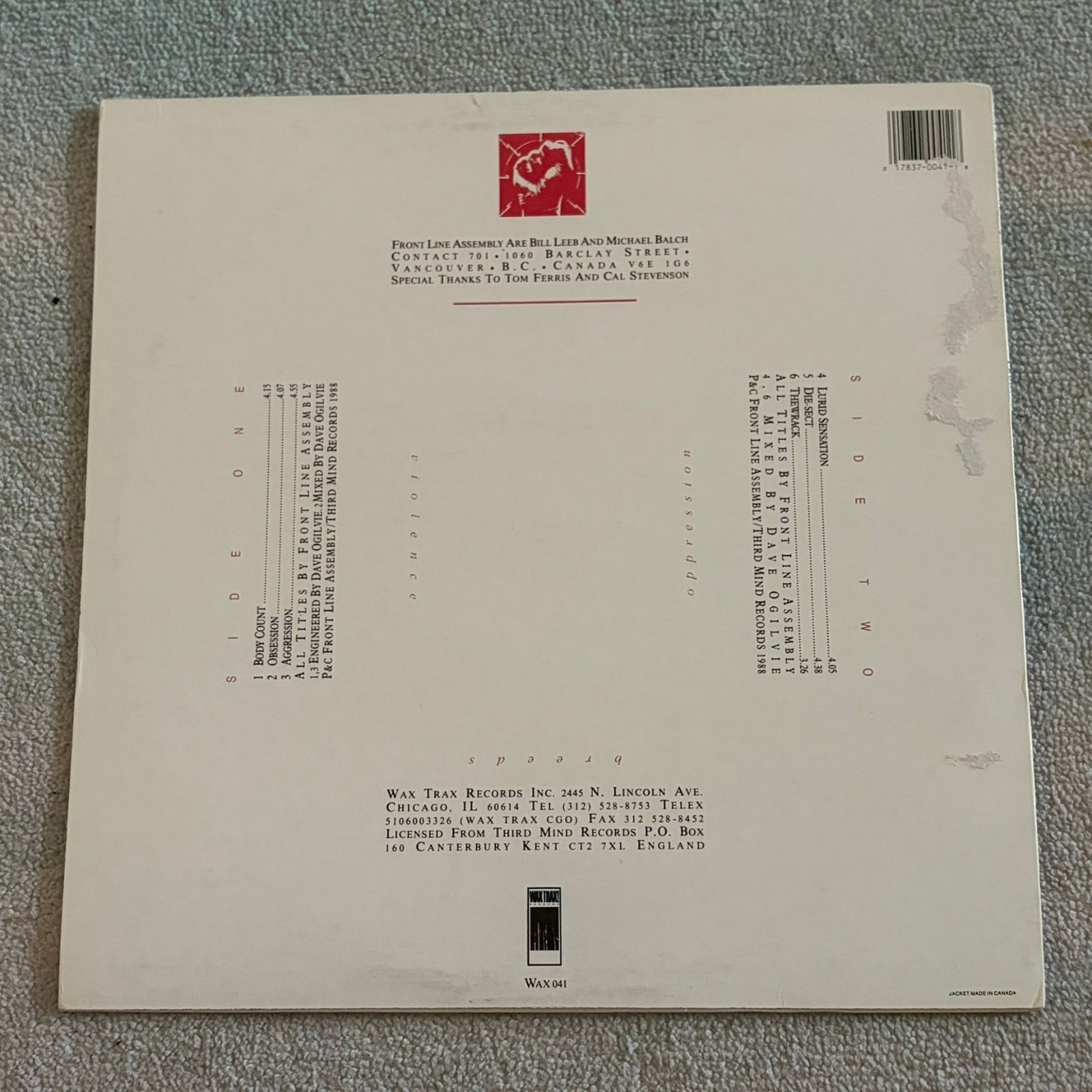 Front Line Assembly – Disorder LP Record 1988 Wax Trax! Industrial EBM 33 RPM