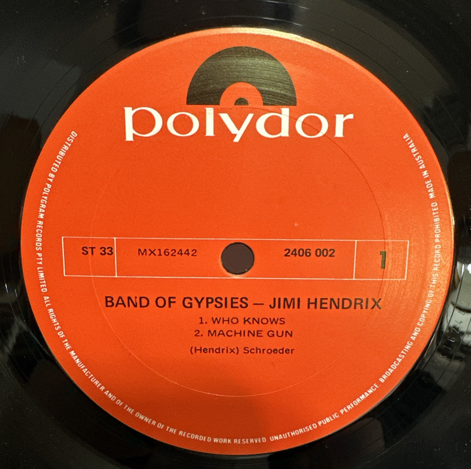 Jimi Hendrix– Band Of Gypsys (Purple Text) LP Australia Polydor – 2406 002