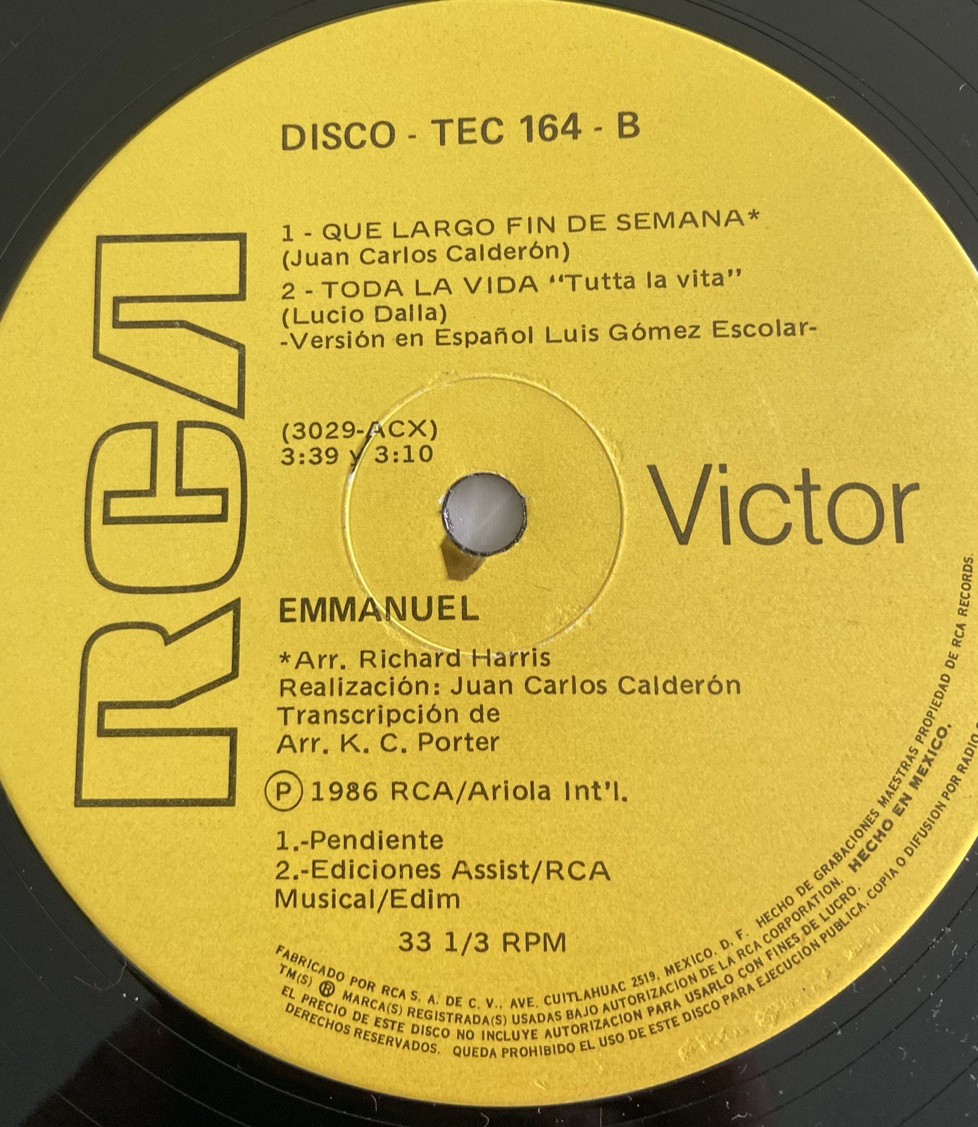EMMANUEL Toda la vida 33 RPM LP NM Vinyl Shrink Wrap Caifanes, Miguel Bose 1986
